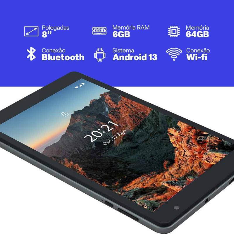 Tablet M8 Multi Wi-fi 64GB Tela 8 Pol 6GB RAM Android 13 Octa-Core